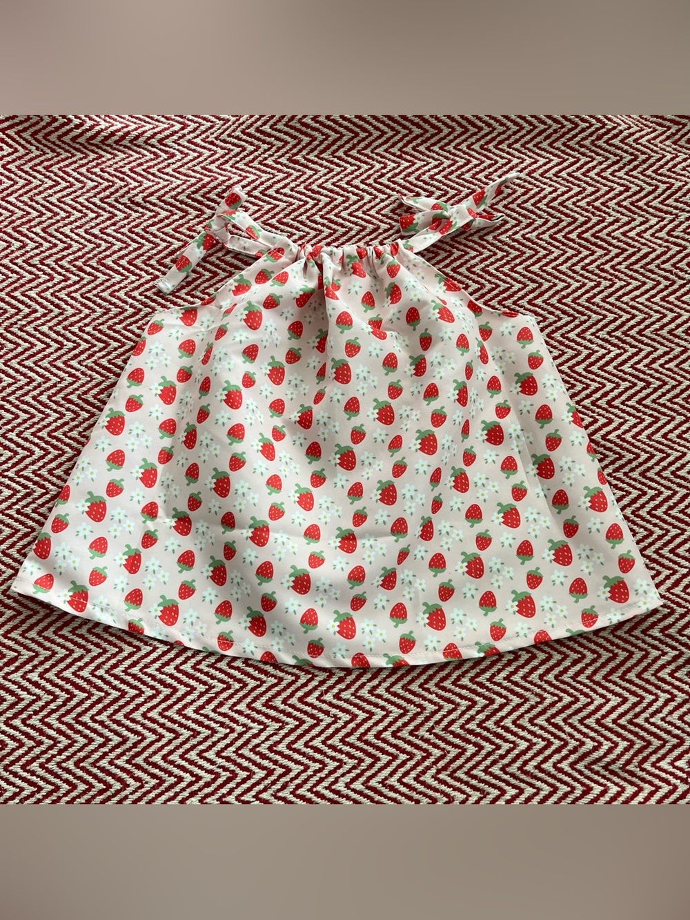 Handmade Strawberry Adjustable Tie Strap Summer Mini Dress Baby Size 9-12mo